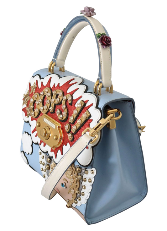 Dolce & Gabbana Blue Leather OOPS Roses Crossbody WELCOME Women's Bag