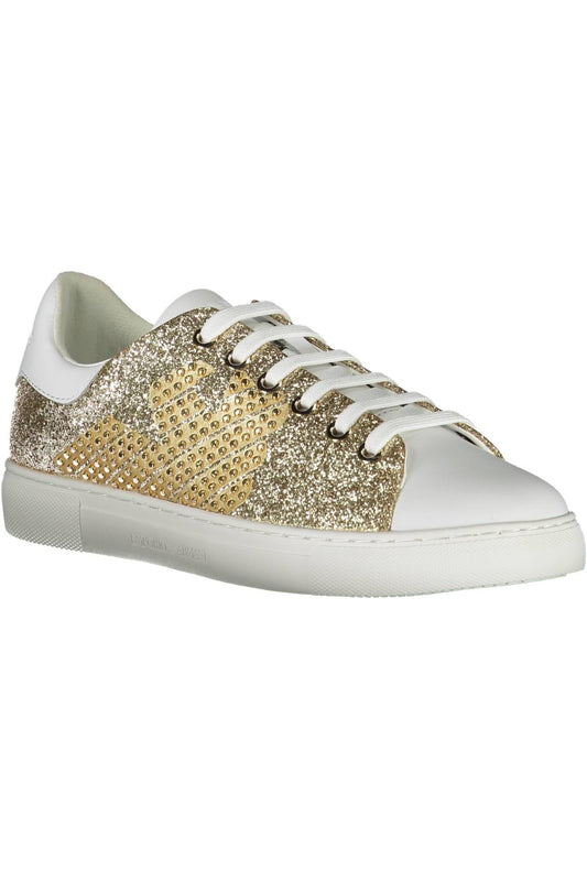 Chic Gold-Toned Lace-Up Sports Sneakers