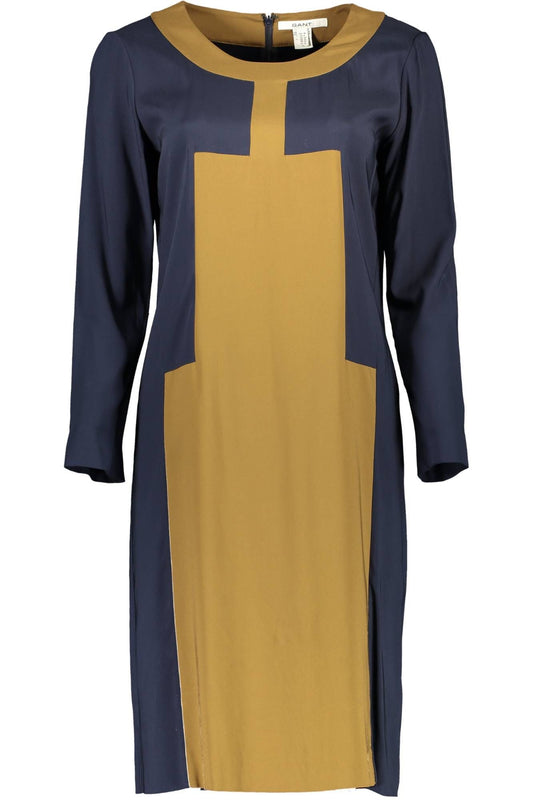 Chic Blue Round Neck Dress with Contrasting Details
