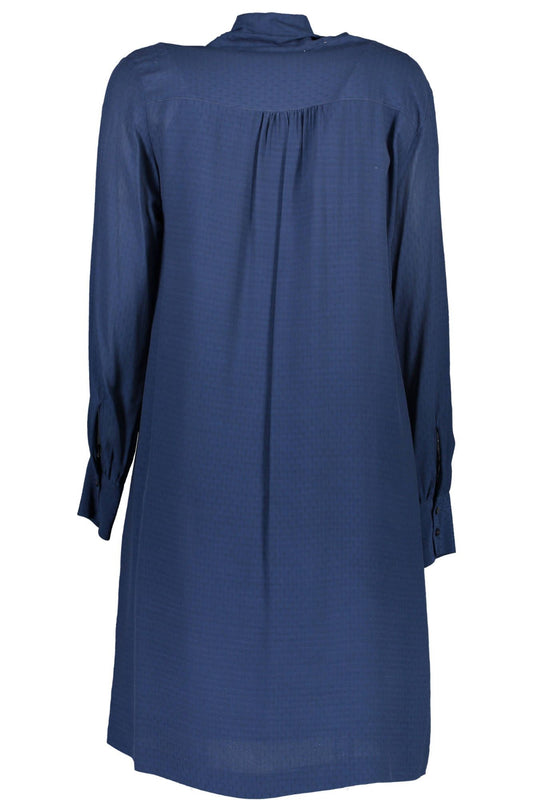 Elegant Long Sleeved Blue Dress with Contrasting Details