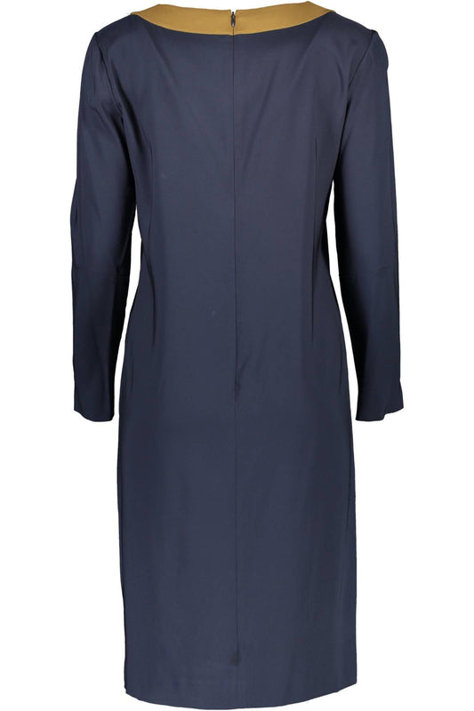 Chic Blue Round Neck Dress with Contrasting Details