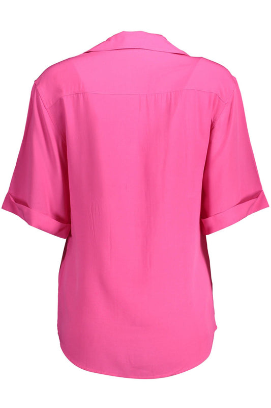 Elegant Pink Viscose Shirt with Dual Pockets