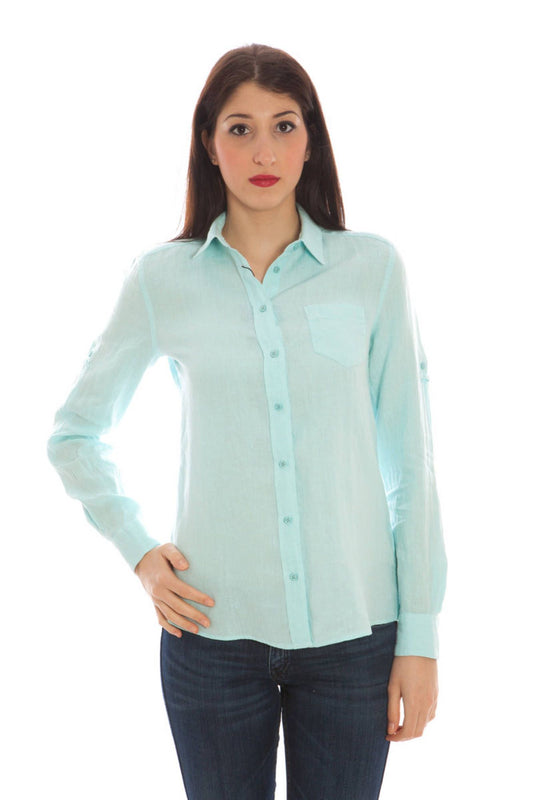 Elegant Light Blue Linen Shirt with Italian Collar