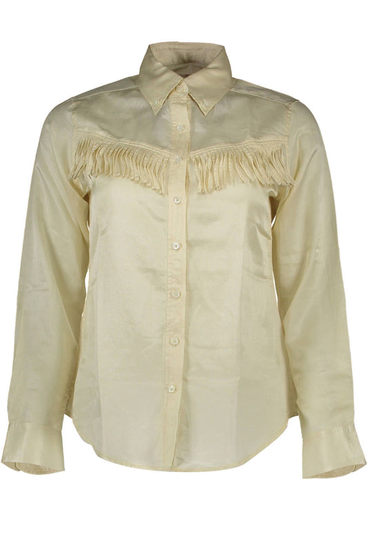 Chic Beige Long Sleeve Silk Blend Shirt
