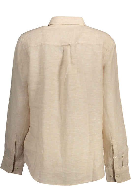 Chic Beige Linen Long-Sleeved Shirt