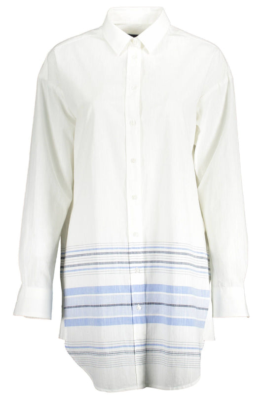 Elegant White Long-Sleeved Italian Collar Shirt