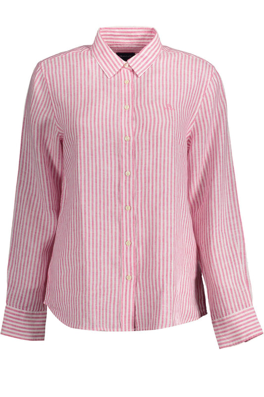 Elegant Linen Pink Long-Sleeved Shirt