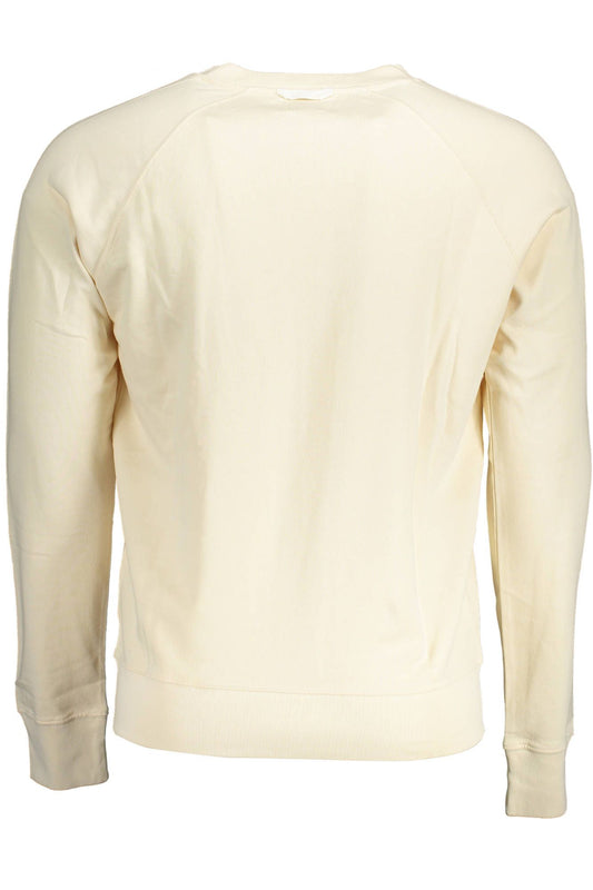 Beige Cotton Crewneck Sweater with Logo Print