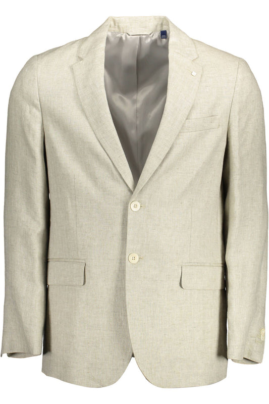 Beige Linen Classic Jacket with Logo
