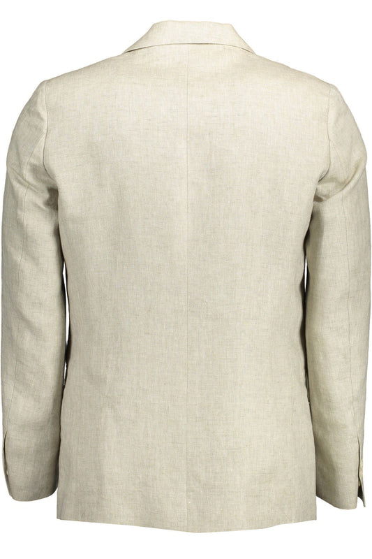 Beige Linen Classic Jacket with Logo