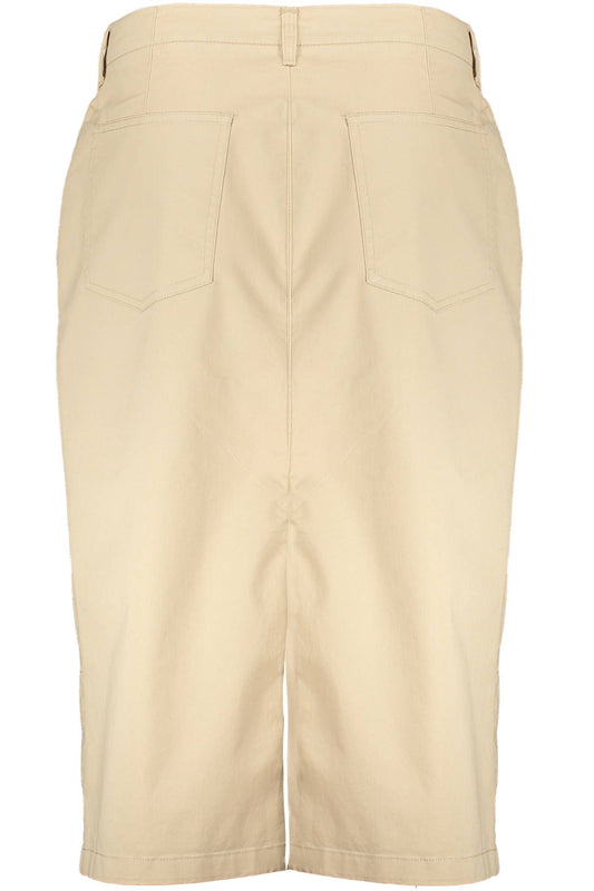 Beige Cotton Longuette Skirt with Logo