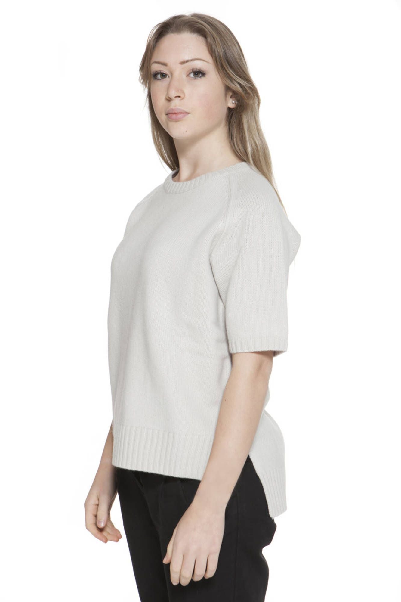 Elegant Beige Wool-Angora Sweater
