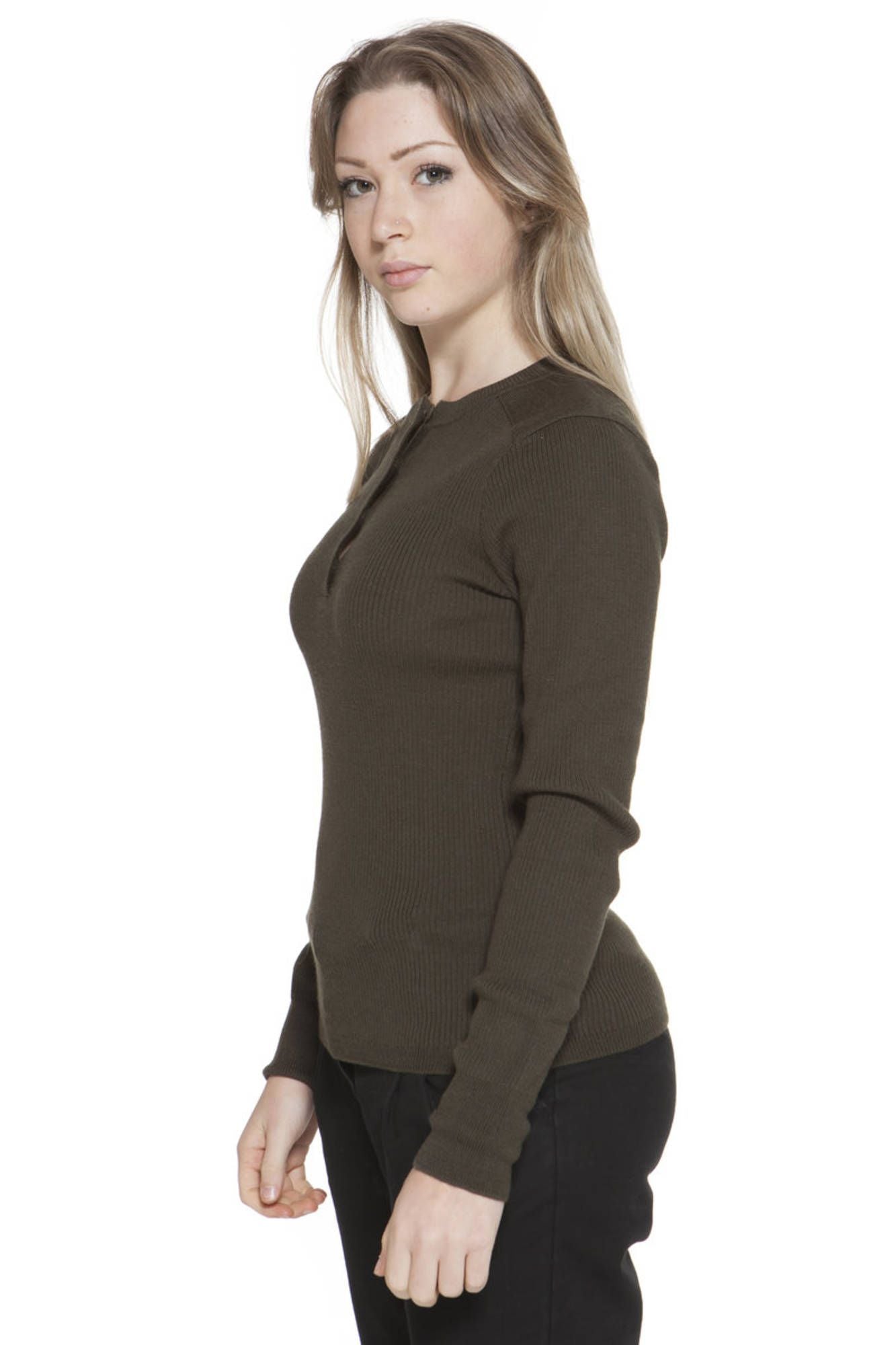 Elegant Green Wool Sweater with Button Detail