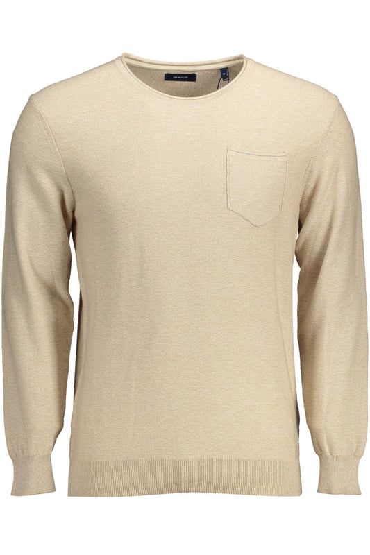 Elegant Beige Crew-Neck Sweater with Embroidery