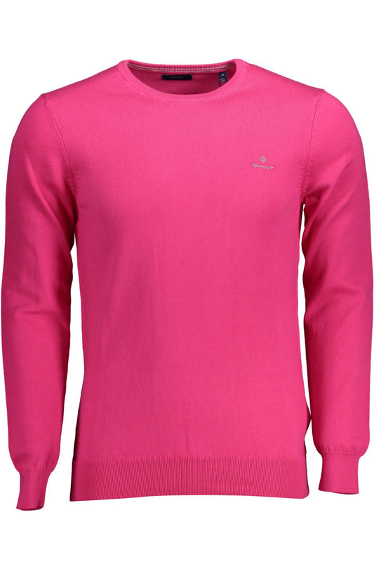 Chic Pink Crew-Neck Sweater with Contrasting Details