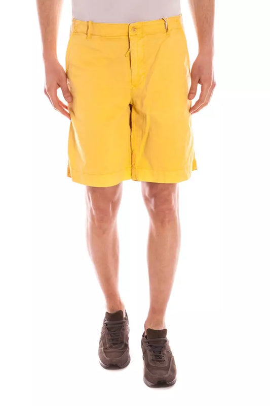 Chic Yellow Linen-Cotton Blend Bermuda Shorts