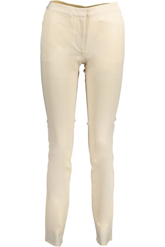 Chic Beige Cotton Trousers with Contrast Details
