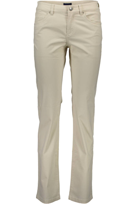 Chic Beige Cotton Trousers with Logo Detail