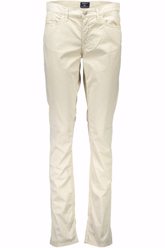 Chic Beige Narrow Leg Trousers with Logo Detail