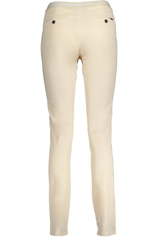 Chic Beige Cotton Trousers with Contrast Details