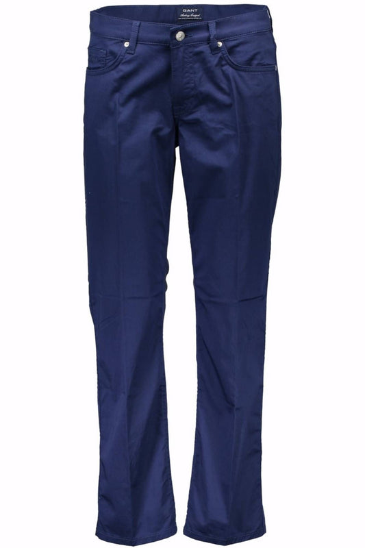 Chic Blue Cotton Trousers with Logo Detail