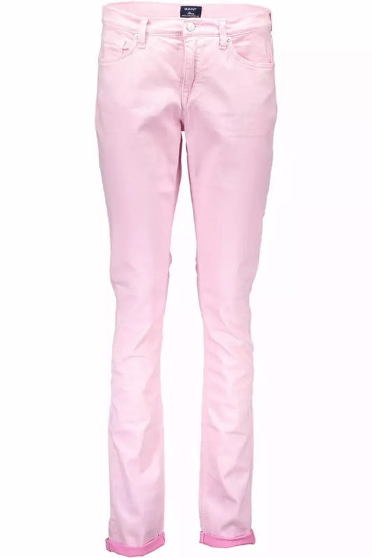 Chic Pink Narrow Leg Trousers with Logo Detail