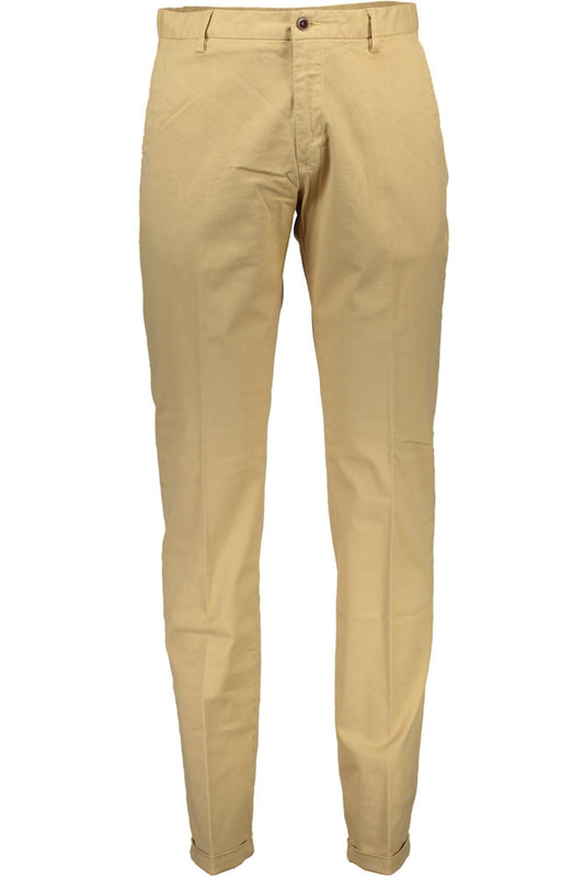 Beige Cotton Classic Trousers with Logo Detail