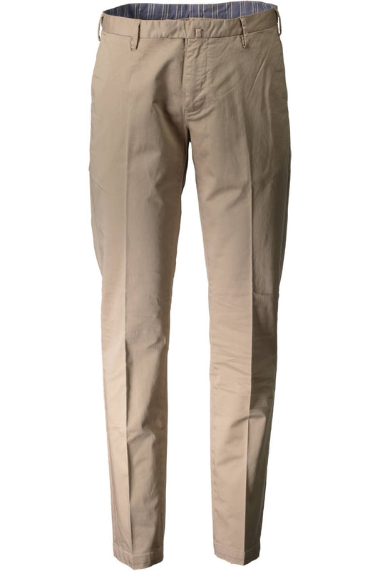 Beige Cotton Classic Trousers with Subtle Logo Detail