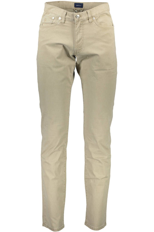 Beige Cotton Classic Trousers with Logo Detail