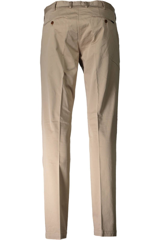 Beige Cotton Classic Trousers with Subtle Logo Detail