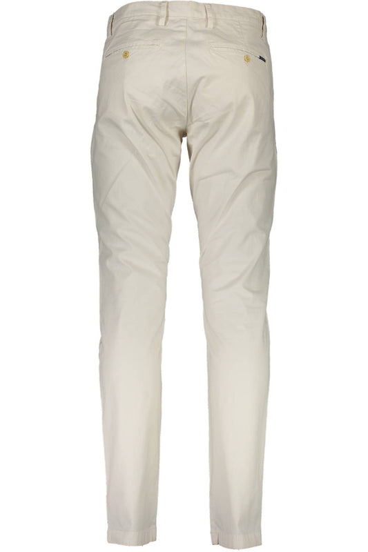 Beige Four-Pocket Cotton Trousers For Men