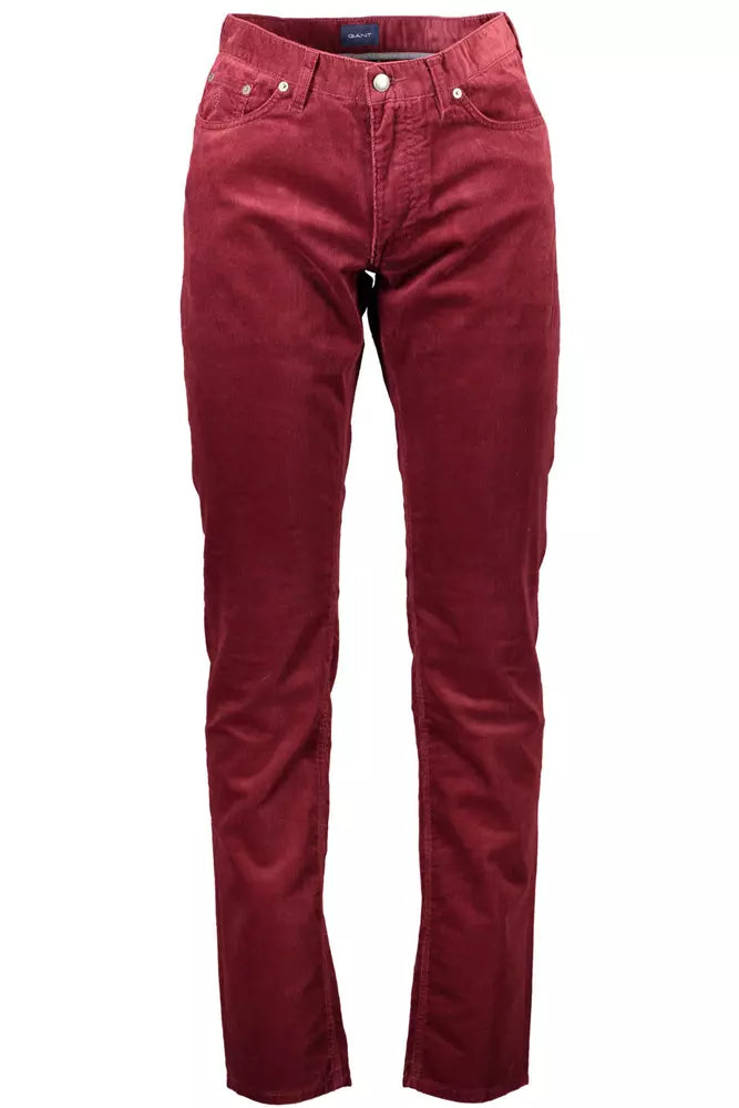 Elegant Red Cotton Stretch Trousers