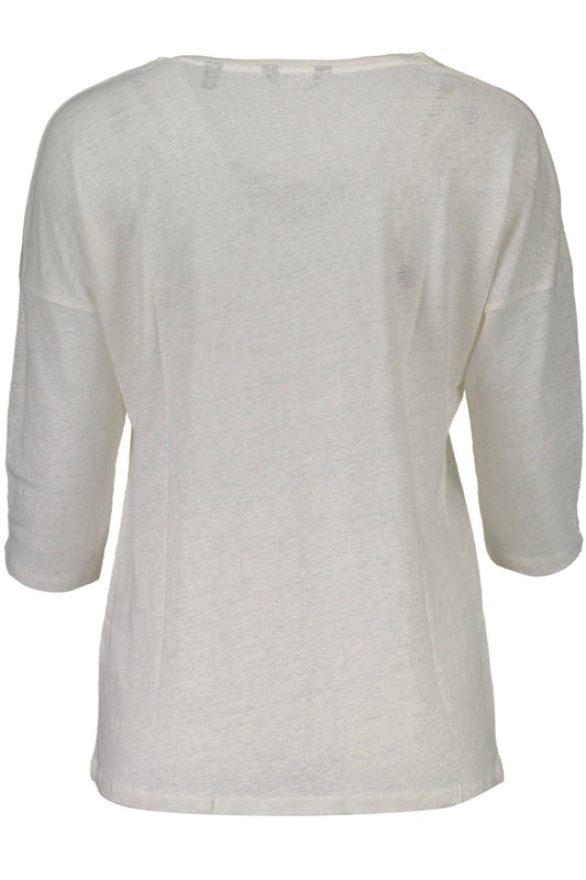 Elegant White Linen T-Shirt with Wide Neck
