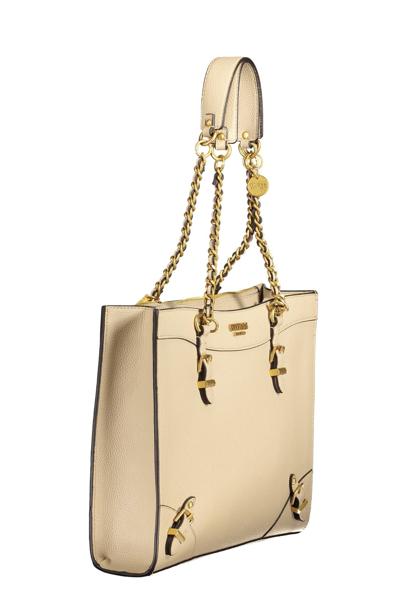 Beige Chain-Link Shoulder Handbag