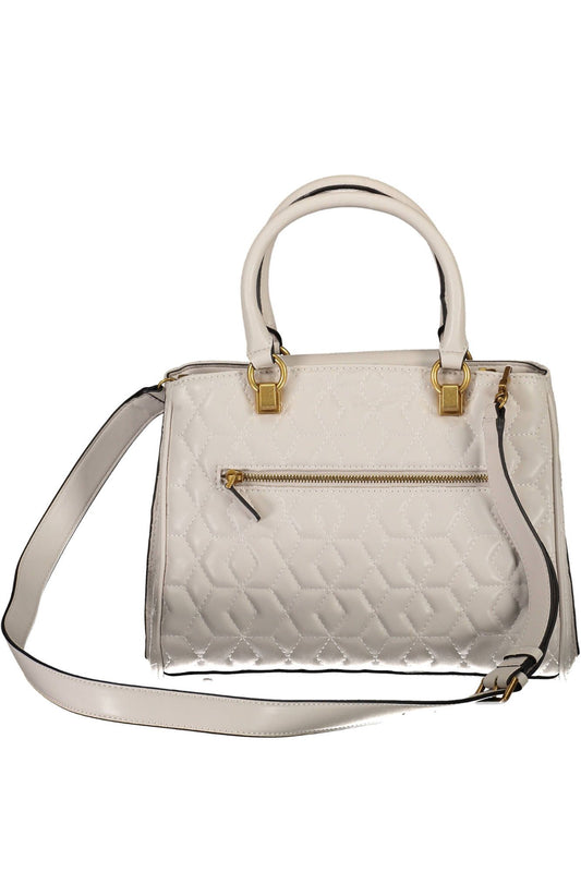 Chic White Polyurethane Handbag with Contrasting Details