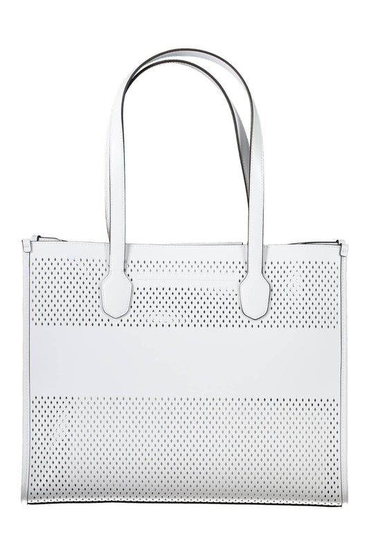 Chic White Polyurethane Handbag with Convertible Pochette