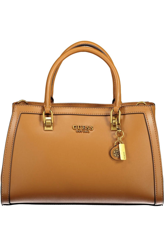 Chic Brown Polyurethane Handbag with Contrasting Details