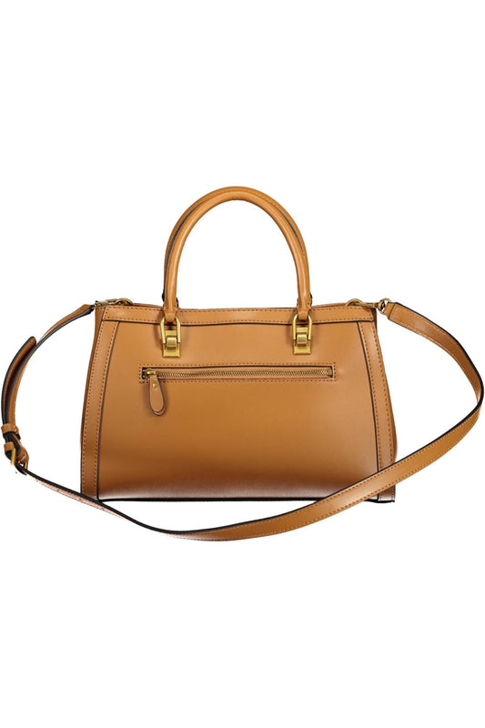 Chic Brown Polyurethane Handbag with Contrasting Details