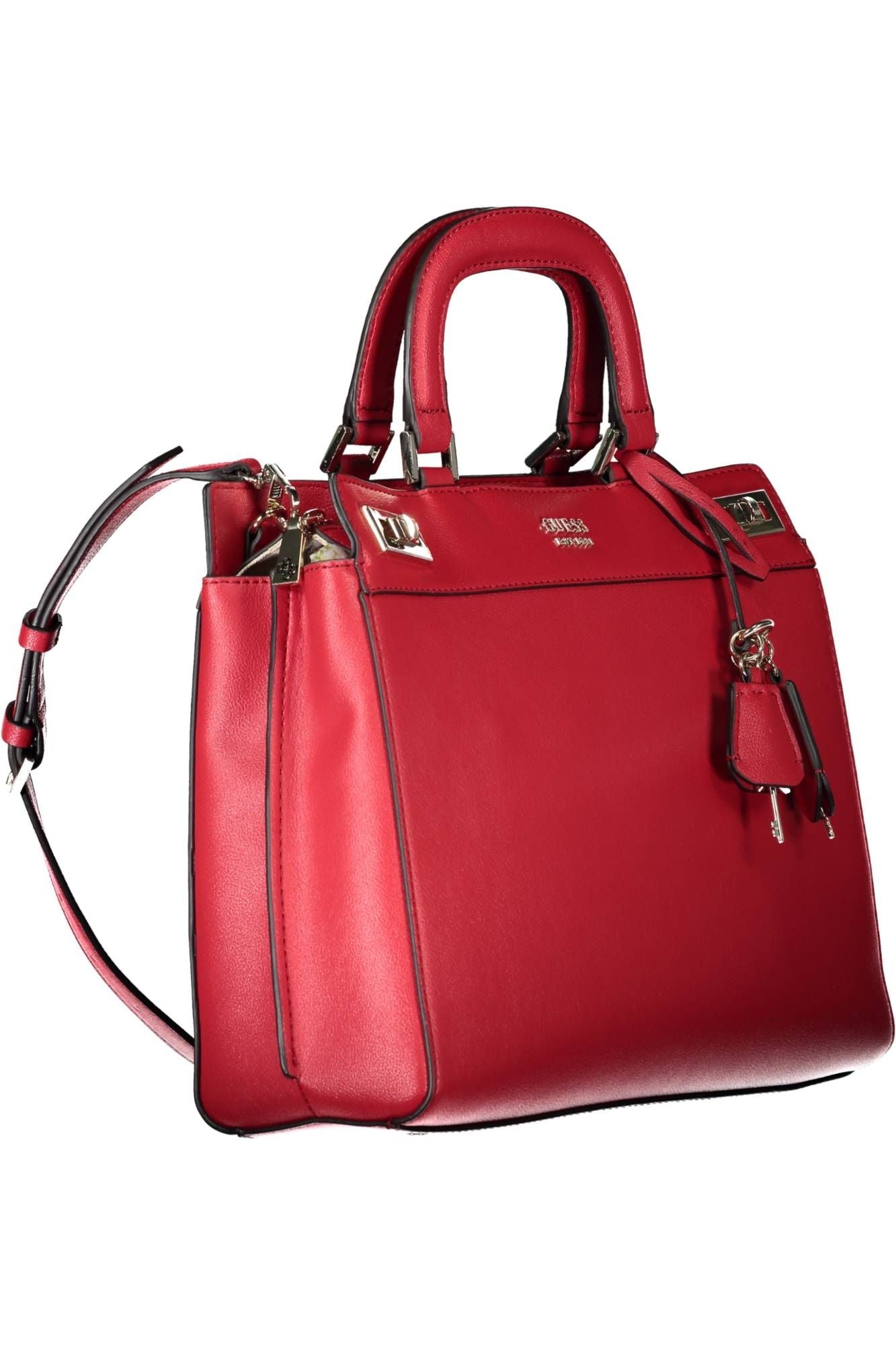 Chic Red Cotton Tote with Detachable Strap