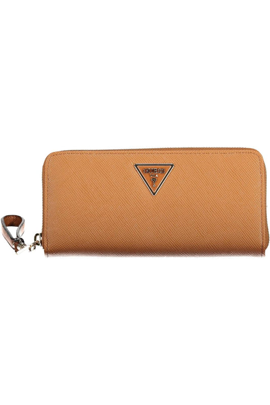 Chic Brown Polyurethane Wallet with Contrast Details