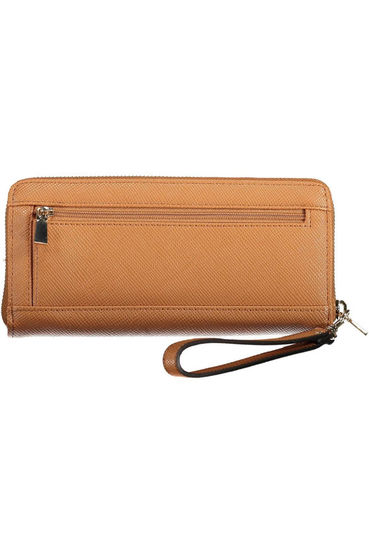 Chic Brown Polyurethane Wallet with Contrast Details