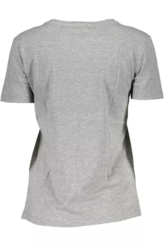 Chic Gray Logo Tee with Wide Neckline