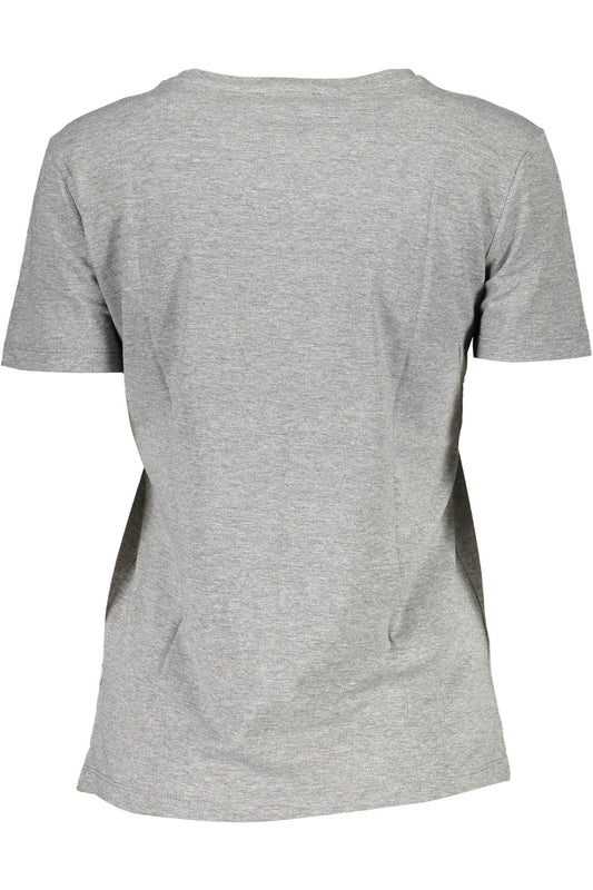 Chic Gray Logo Print Tee with Wide Neckline