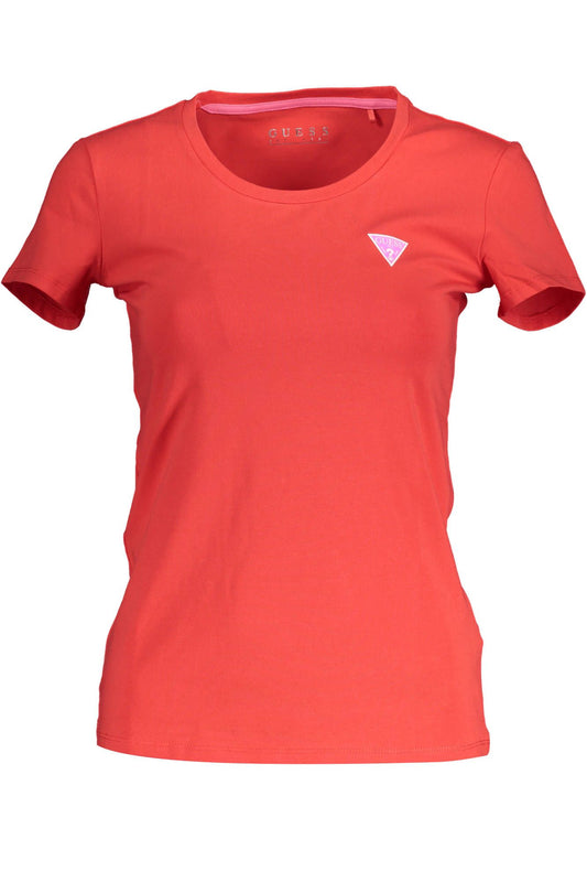 Radiant Red Round Neckline Tee with Chic Print