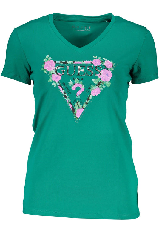 Chic Green V-Neck Tee with Logo Detail