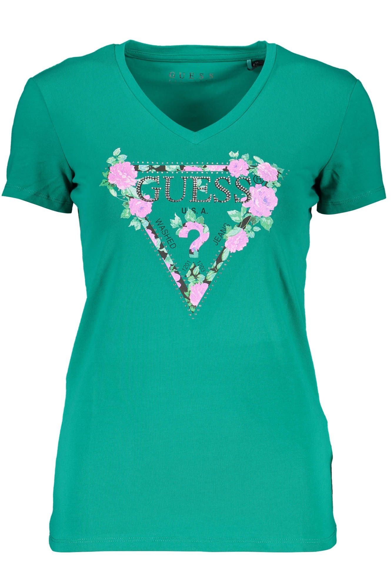 Chic Green V-Neck Tee with Logo Detail