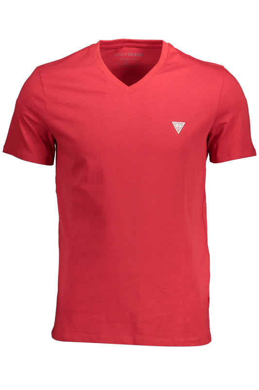 Vibrant Red V-Neck Logo Tee