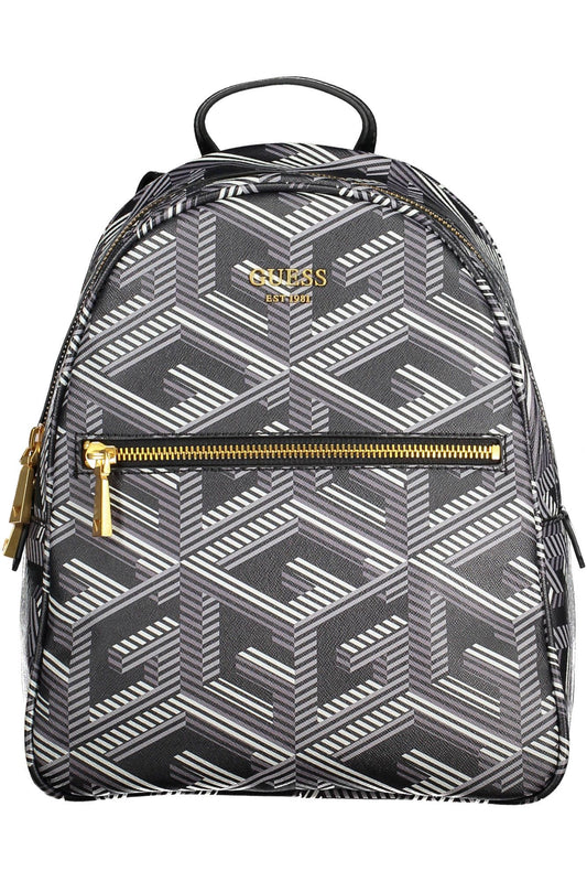 Chic Black Polyurethane Backpack for Daily Elegance