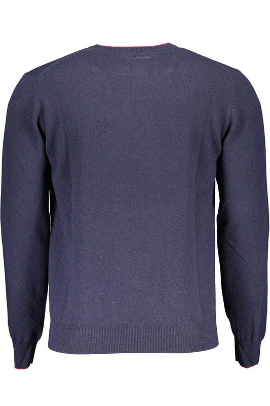 Elegant Blue Wool Sweater with Contrasting Details