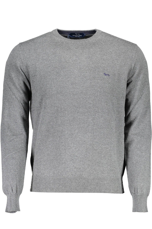 Elegant Grey Cotton Round Neck Sweater